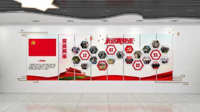 现代党员风采文化墙3D模型下载